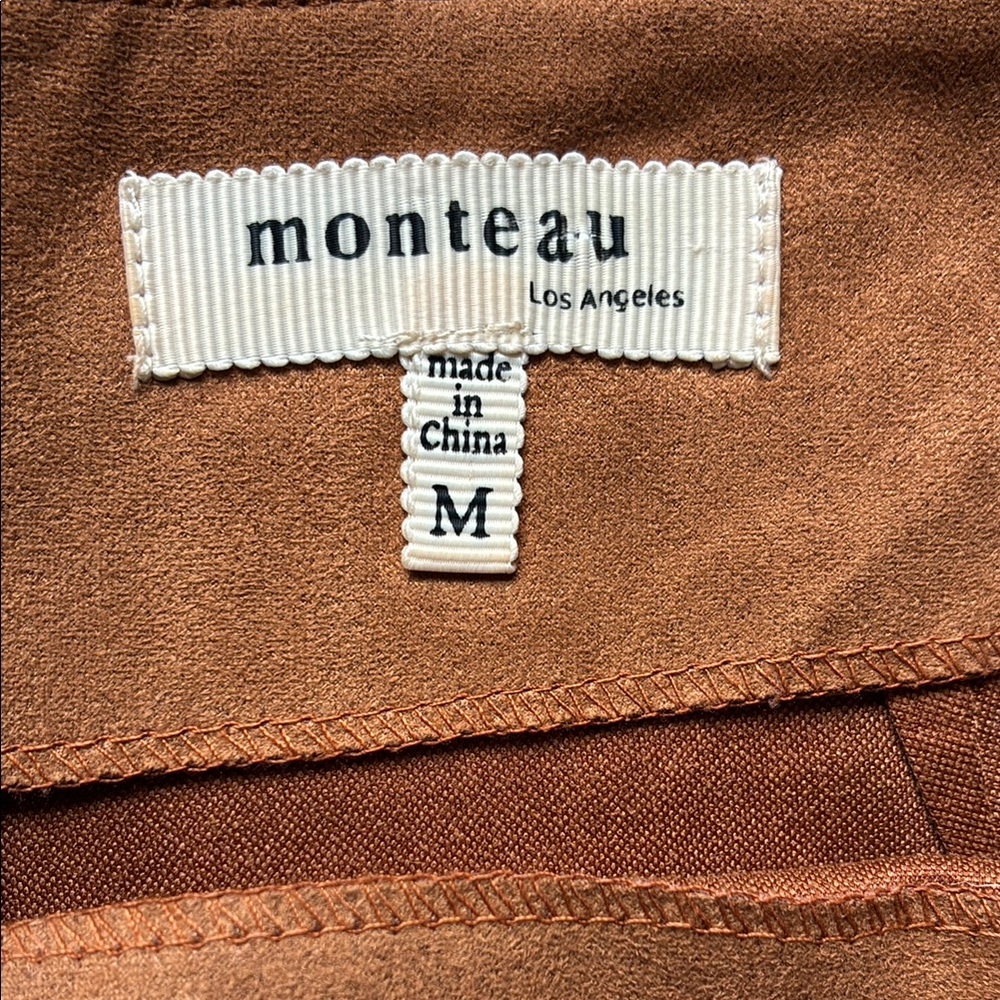 MONTEAU High Waist faux suede camel Scalloped Shorts medium - Picture 2 of 6